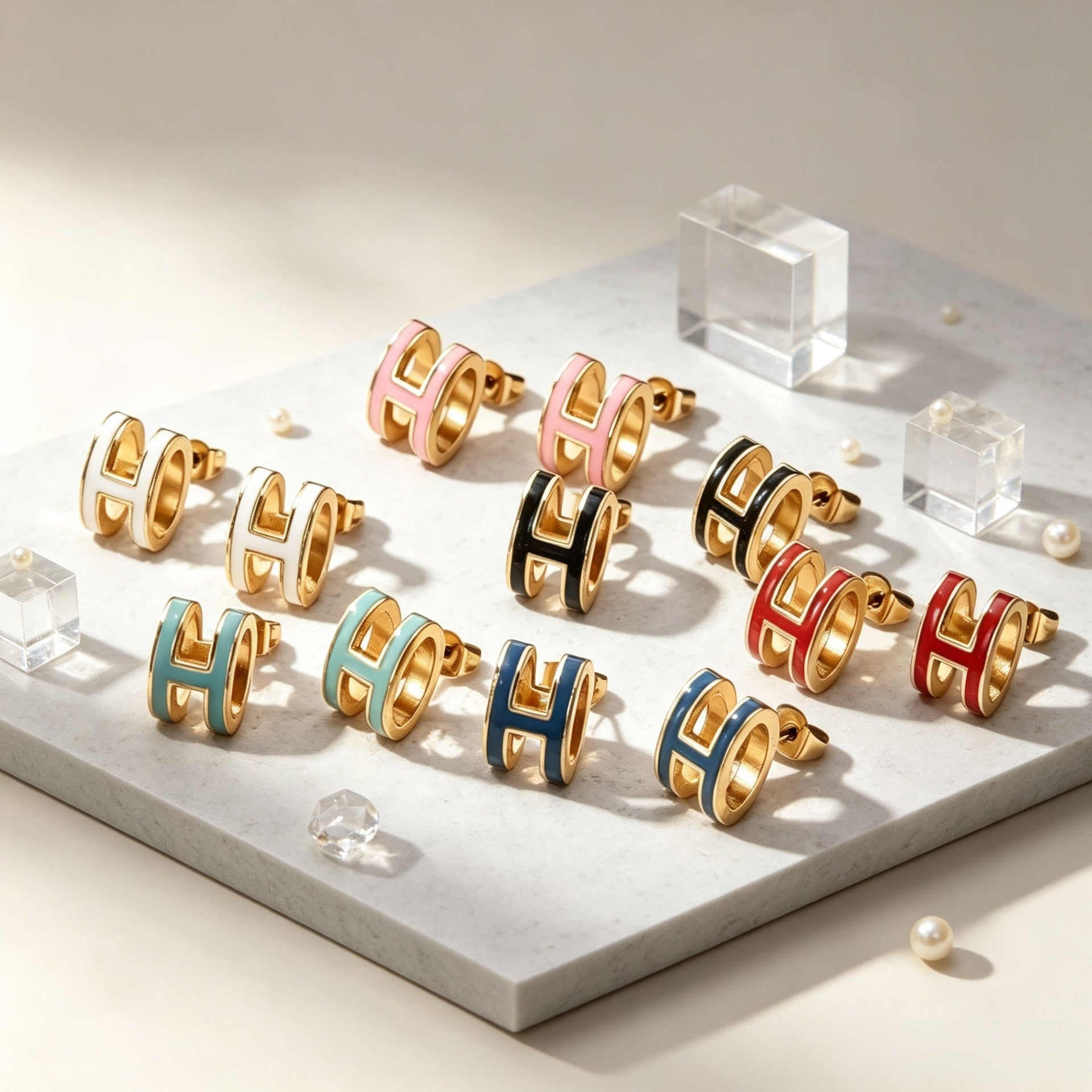 Enamel Letter Stud Earrings For Women Featuring Durable 304 Stainless Steel Posts In Colour