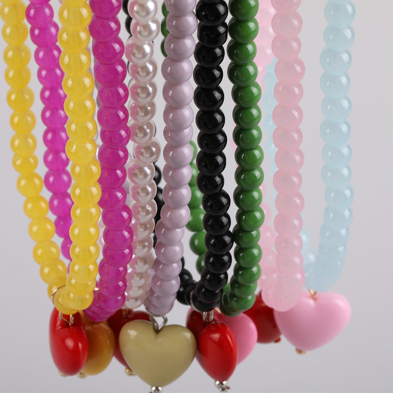 Sweet Heart Shape Necklace With Natural Pink Resin Pendant On Ball Chain For Unisex