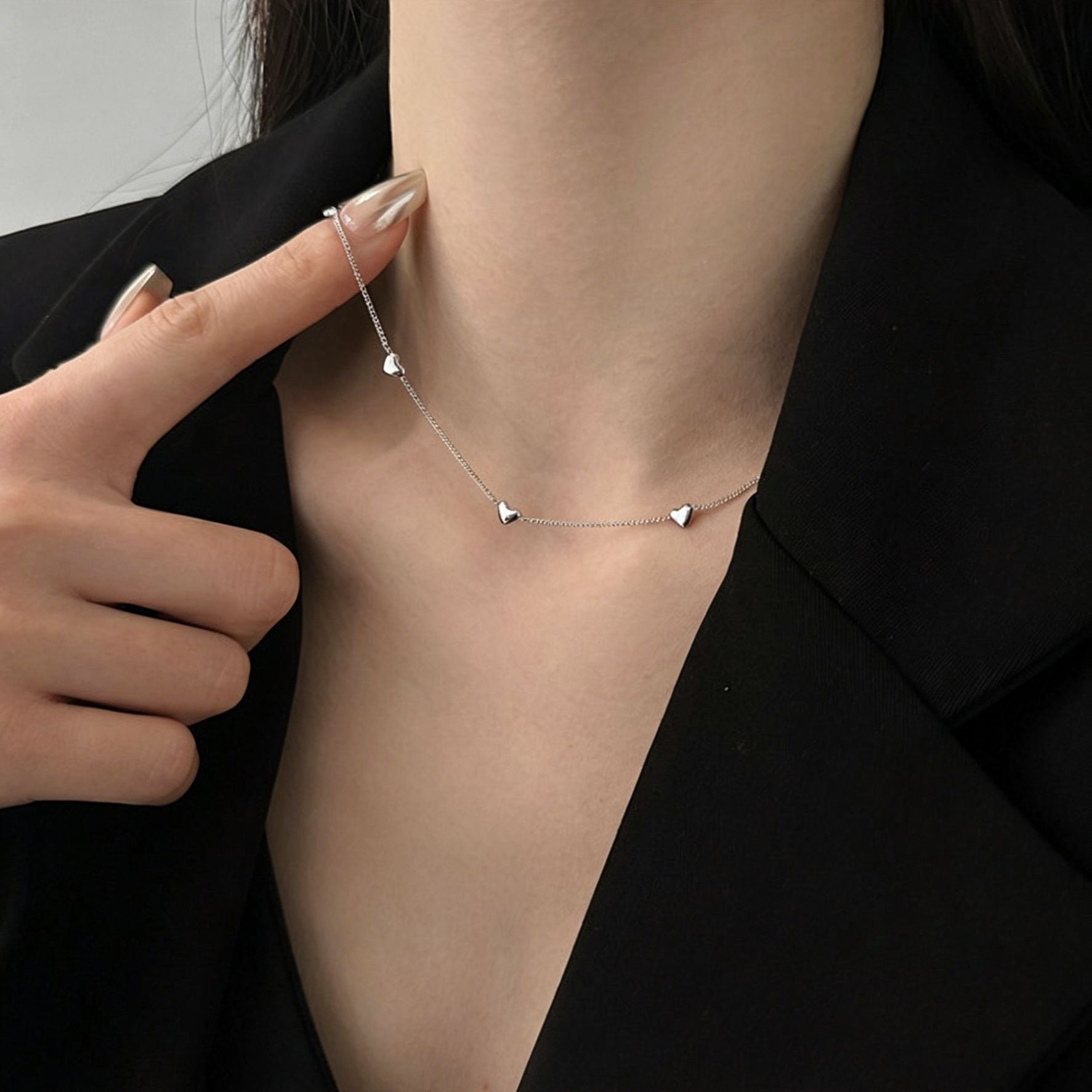 Heart Shape Silver Necklace In New Style For Women, Electroplated Copper Pendant