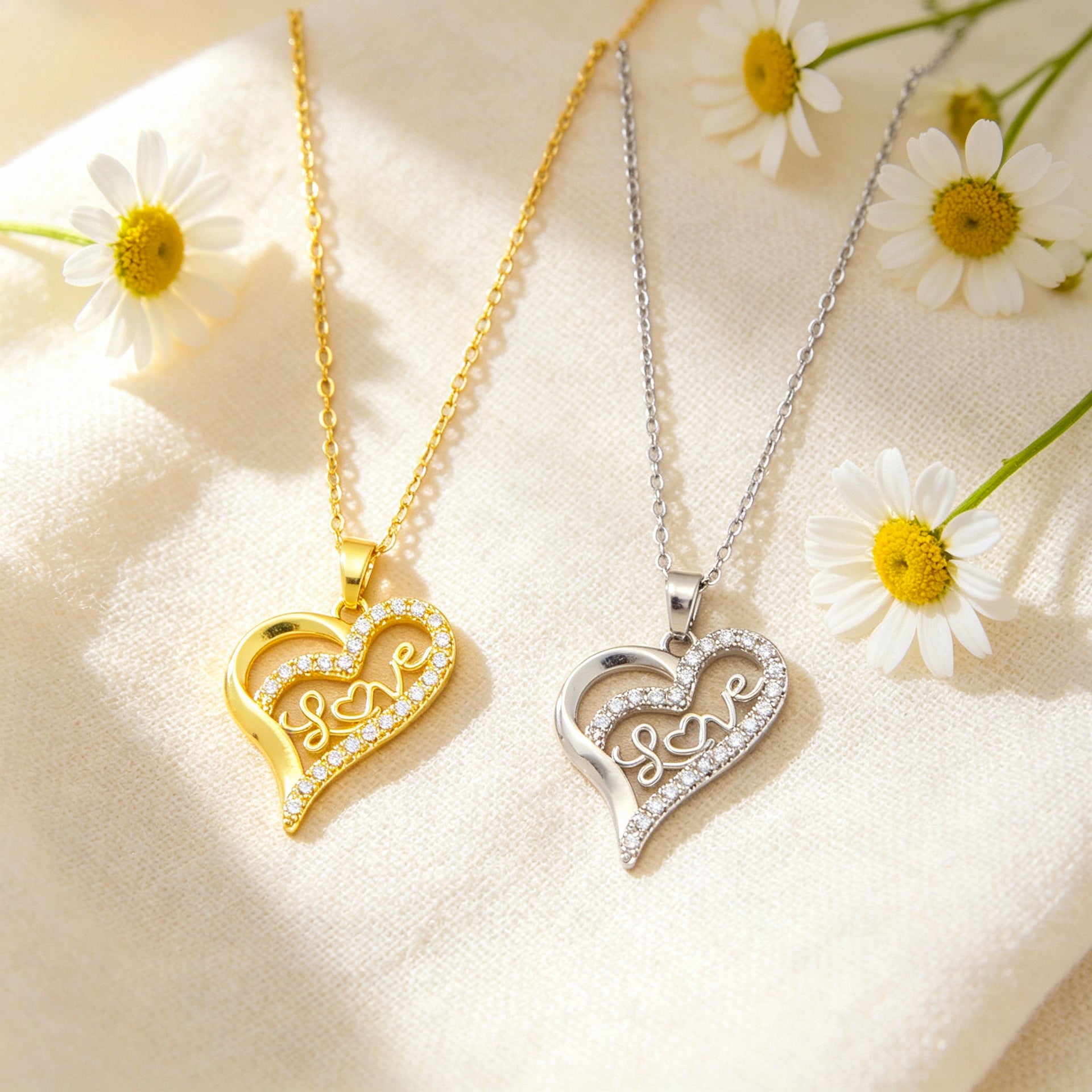 Heart Shape Gold Necklace In New Style With Copper Pendant And Titanium Steel Cable Chain For Women