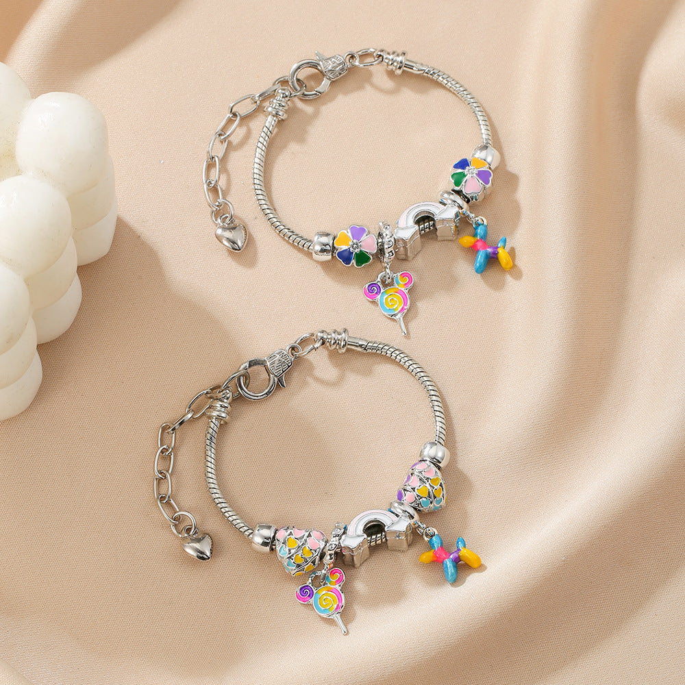Cute Rainbow Bracelet For Kids In Zinc Alloy With Electroplated Finish