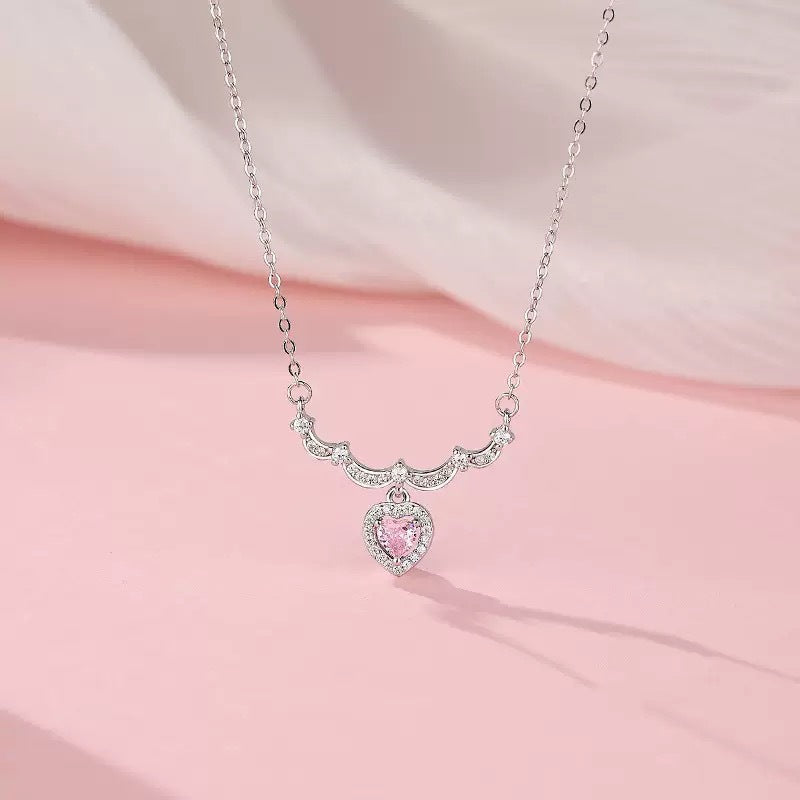 Heart Shape Necklace For Women In Copper With Rhinestones Pendant And Electroplated Cable Chain