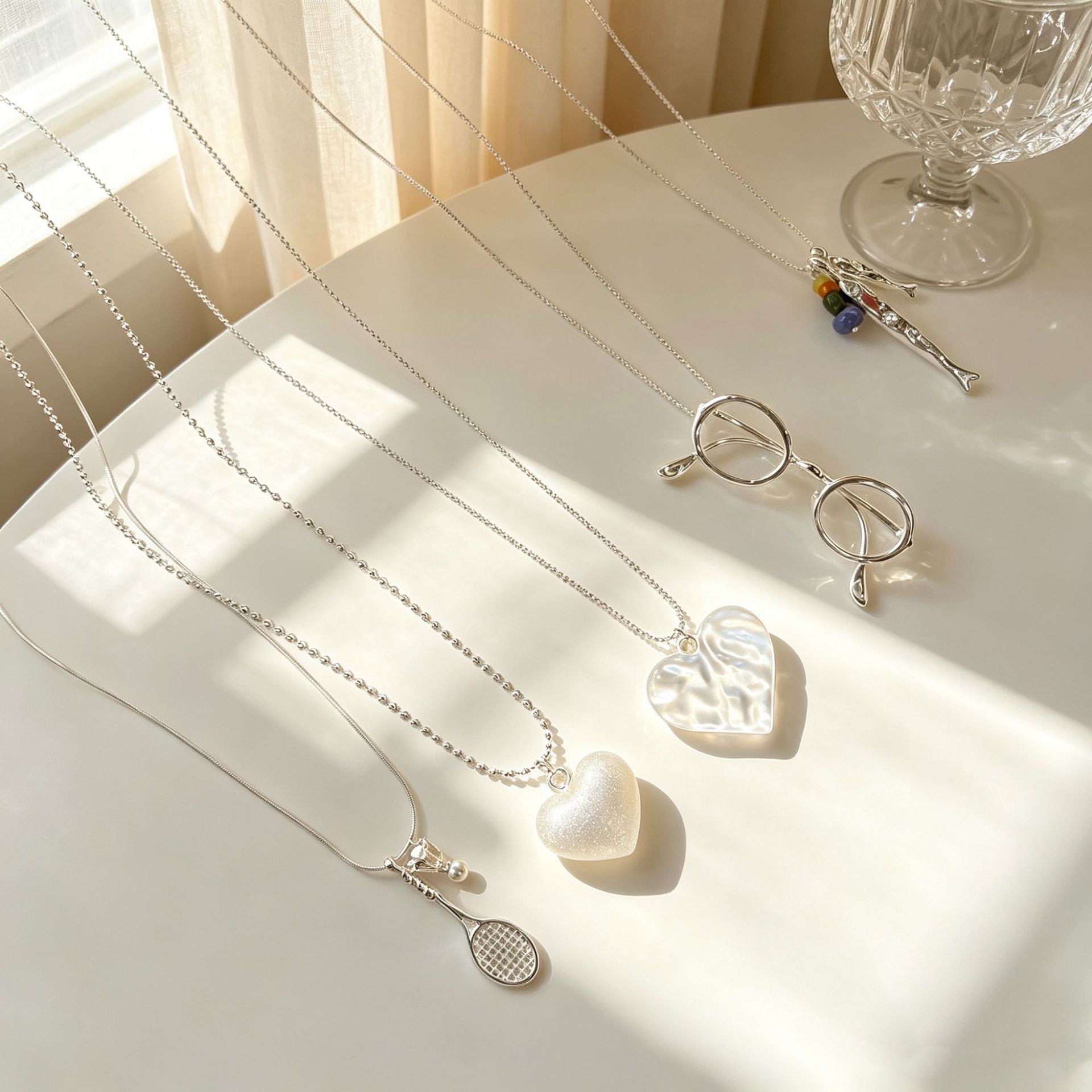 Heart Shape Pendant Necklace For Women With Copper Slider Chain, Electroplated Copper Pendant