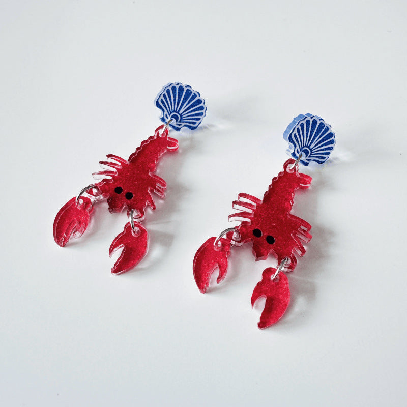 Lobster Marine Style Acrylic Earrings With Iron Ear Pins For Women