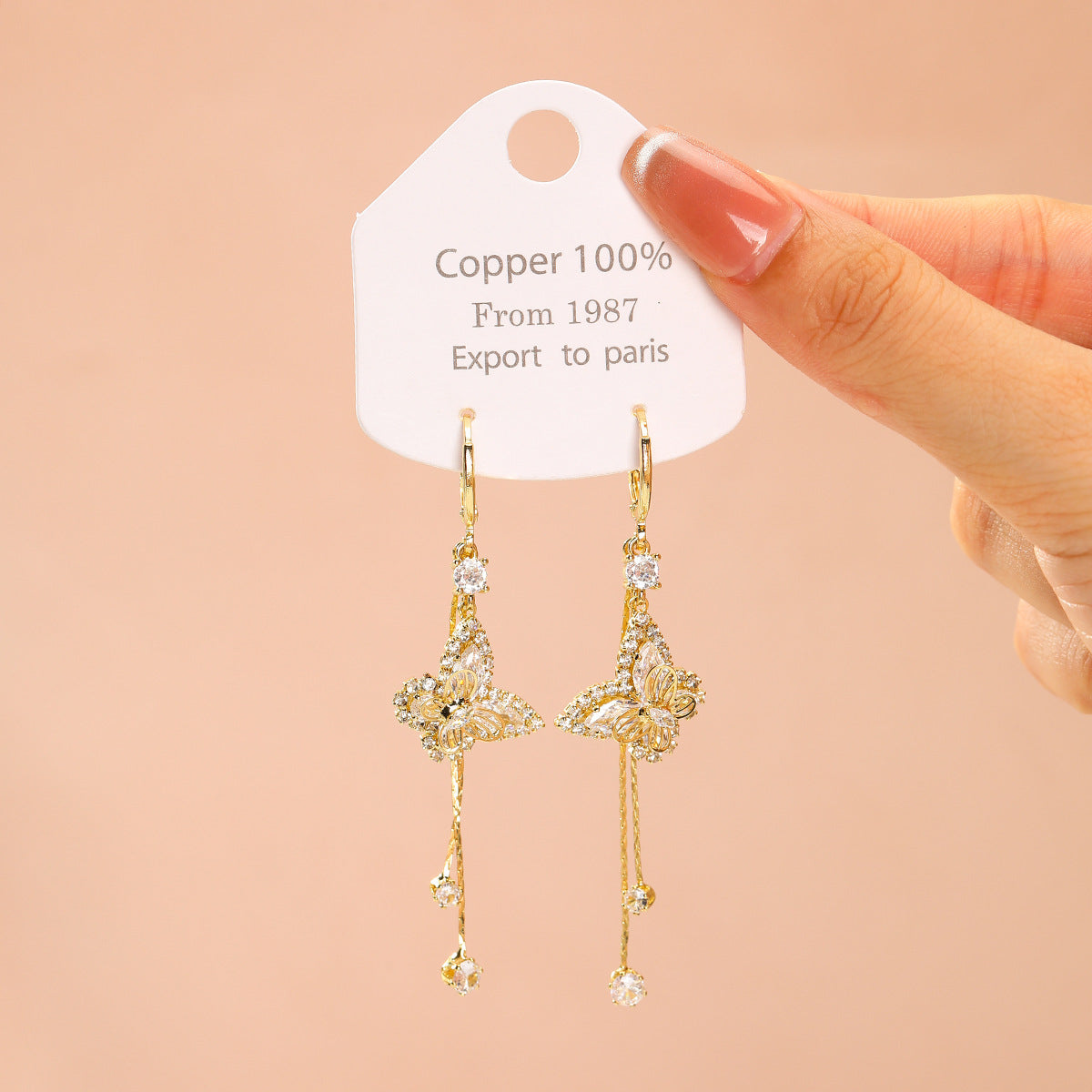 Elegant Butterfly Tassel Clip Earrings For Women In Real Gold Plated Copper