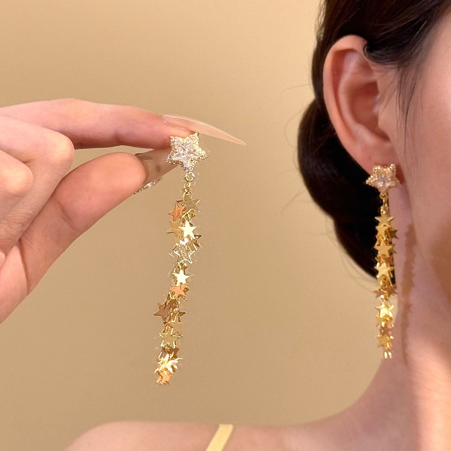 Gold Star Tassel Earrings For Women With 925 Sterling Silver Ear Pins, Alloy Material