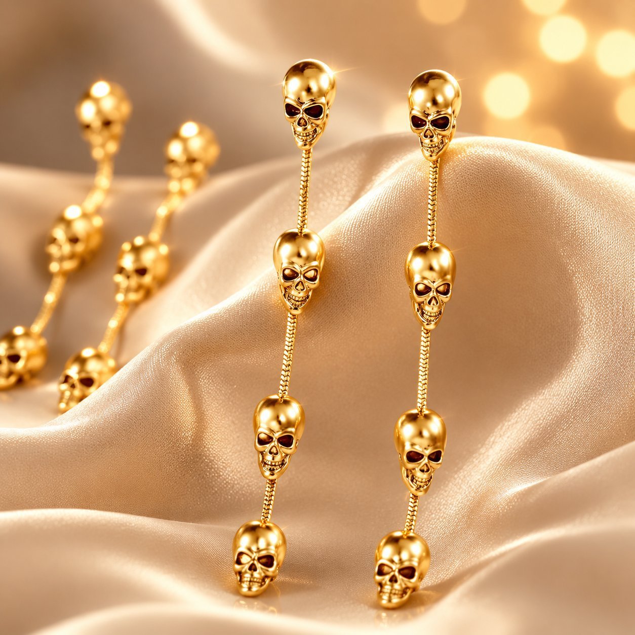 Gothic Skull Earrings For Halloween With Gold Tassel Design, Unisex Alloy Jewelry