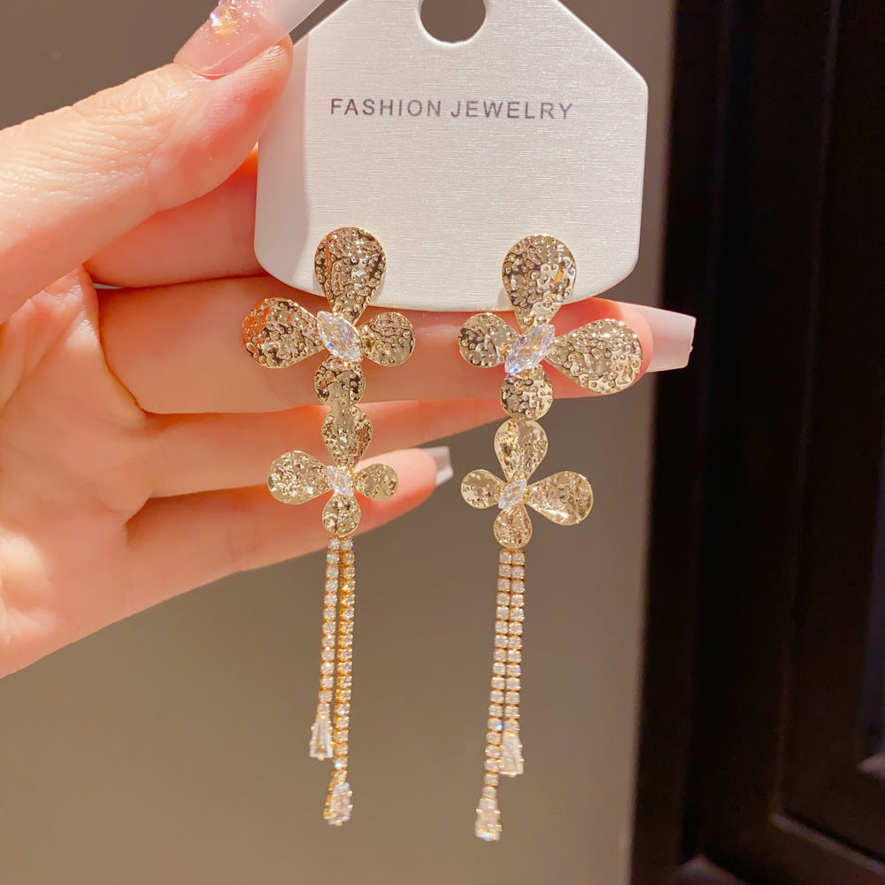 Butterfly Tassel Drop Earrings For Women In Copper With Real Gold Plated And Rhinestone Inlay