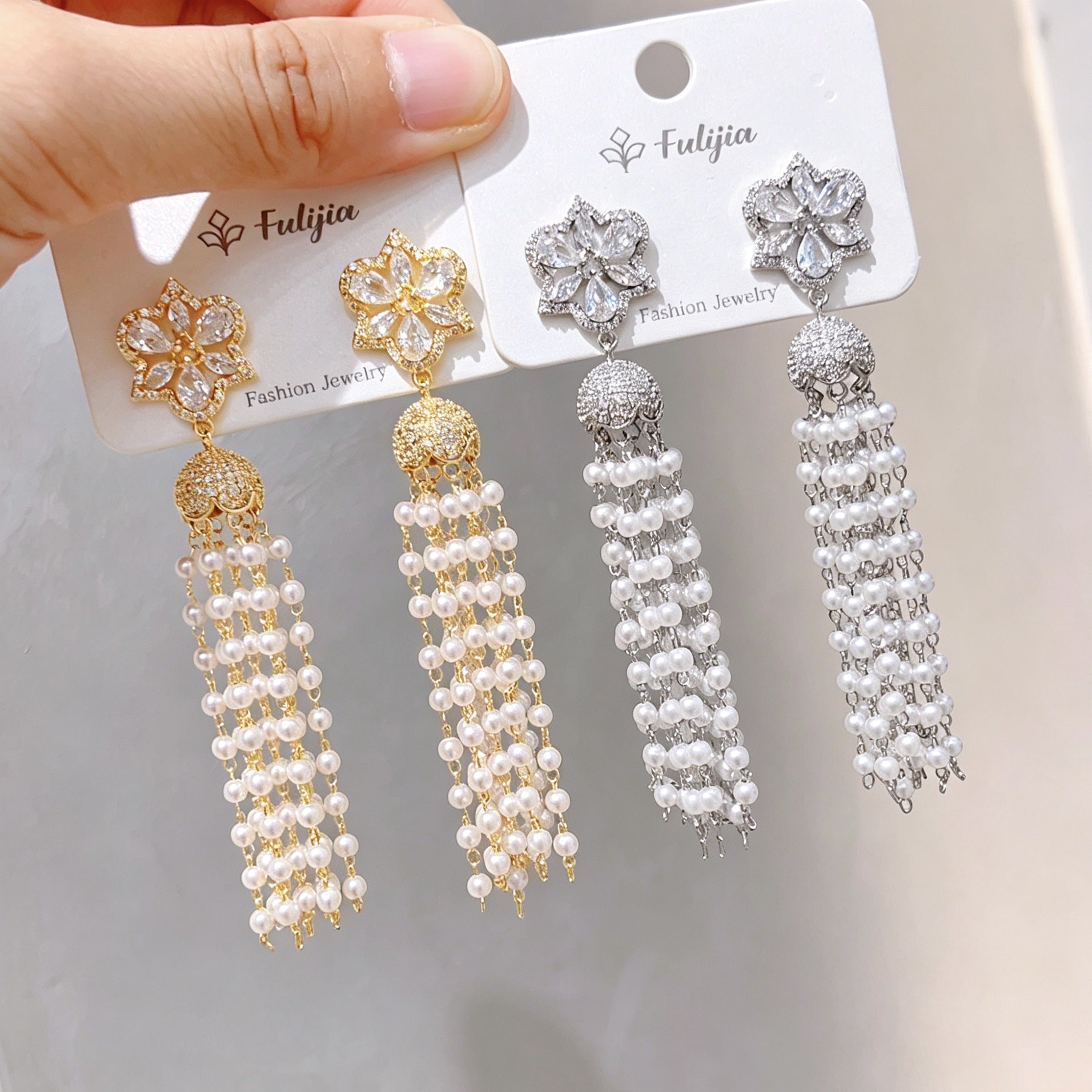 Gold Tassel Flowers Drop Earrings For Women With Artificial Pearl Inlay And Copper Ear Pins, Alloy Material