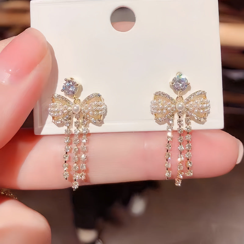 Gold Tassel Grain Earrings For Women With 925 Sterling Silver Posts In Alloy