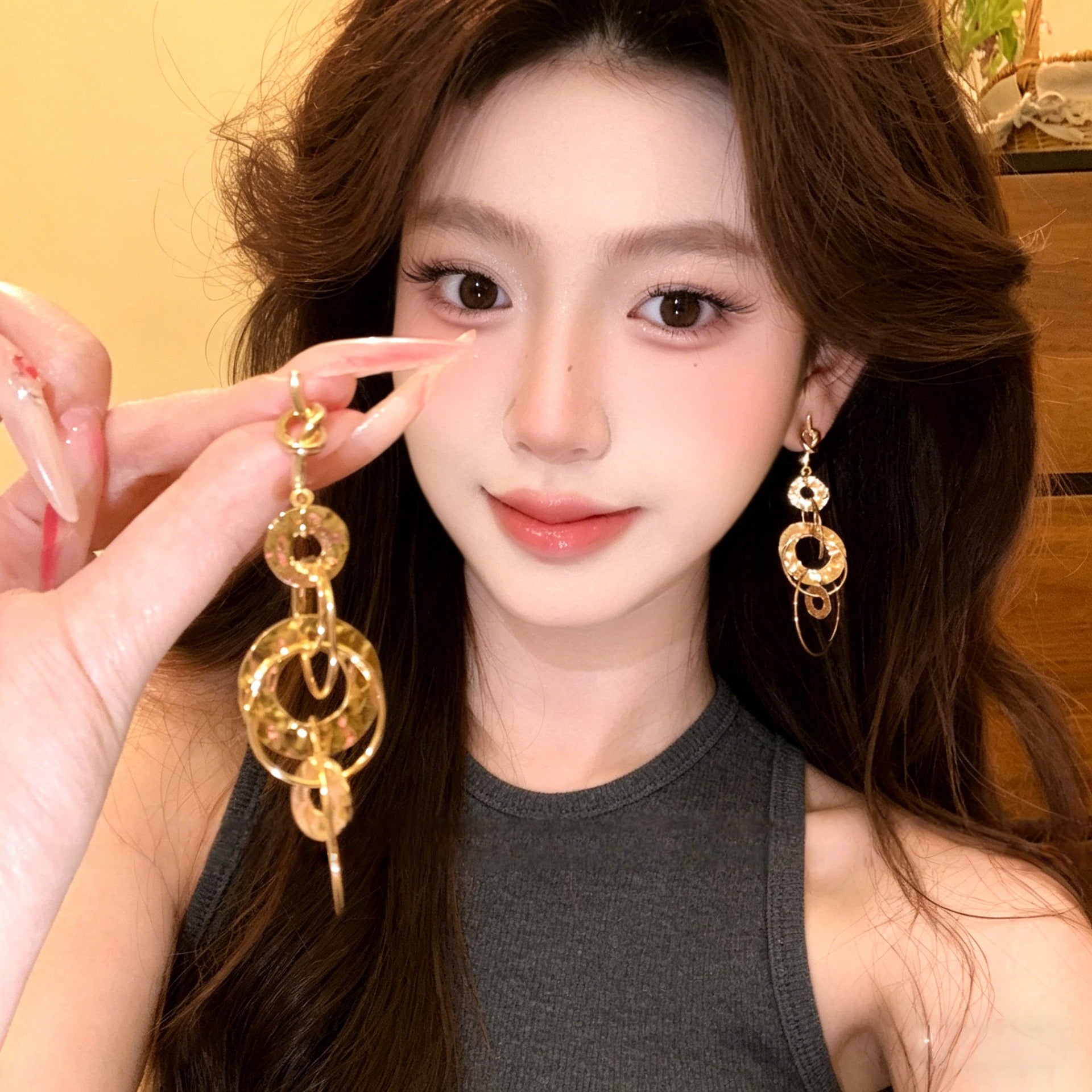 Geometric Tassel Earrings For Women In Gold, Featuring 925 Sterling Silver Ear Pins And Durable Titanium Steel Material