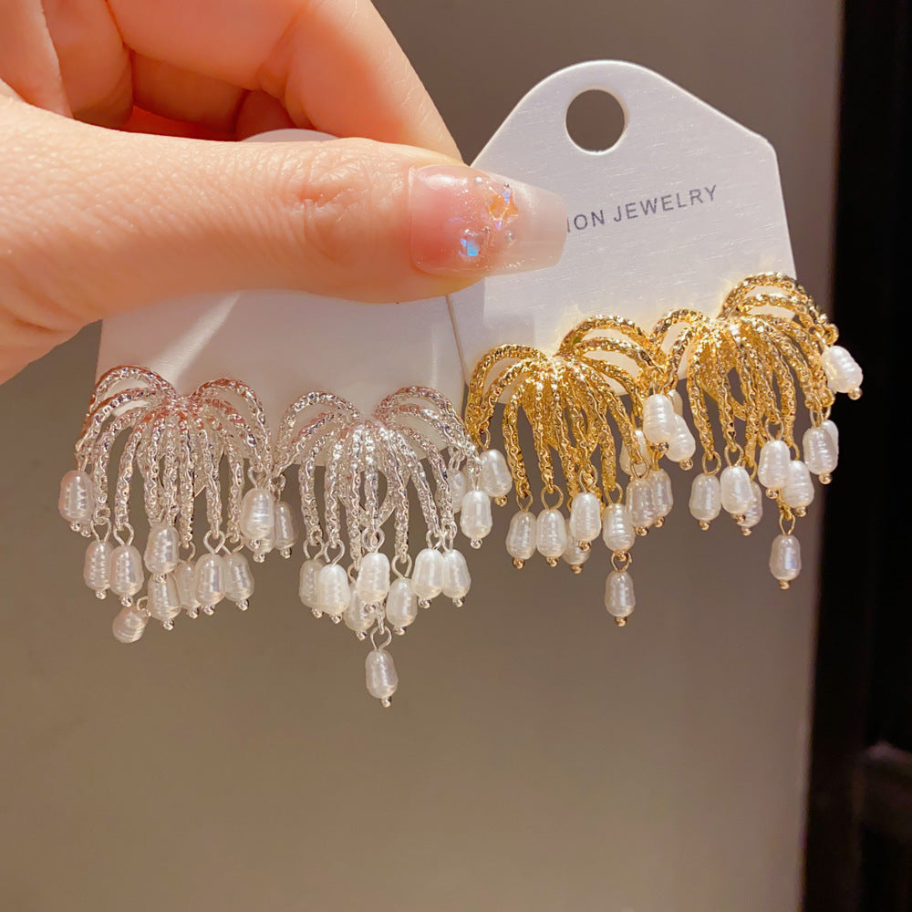Geometric Tassel Earrings For Women In Copper With Real Gold Plated Finish, Featuring Exaggerated Style