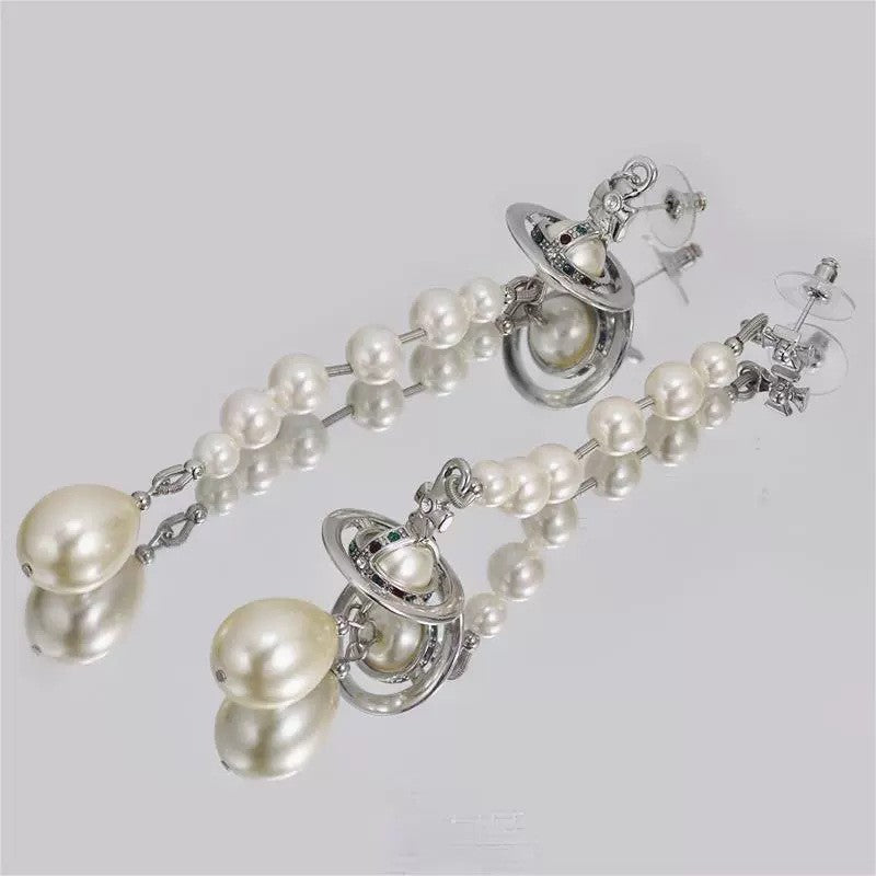 Asymmetrical UFO Earrings For Women With Gold Imitation Pearl And Copper Ear Pins