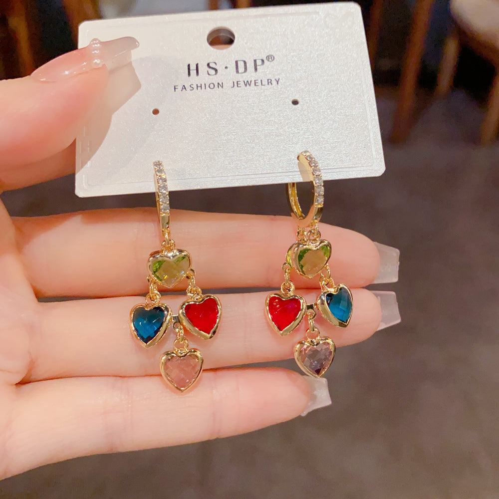 Heart Shape Tassel Drop Earrings For Women In Retro Style, Made Of Copper With Real Gold Plated Ear Pins
