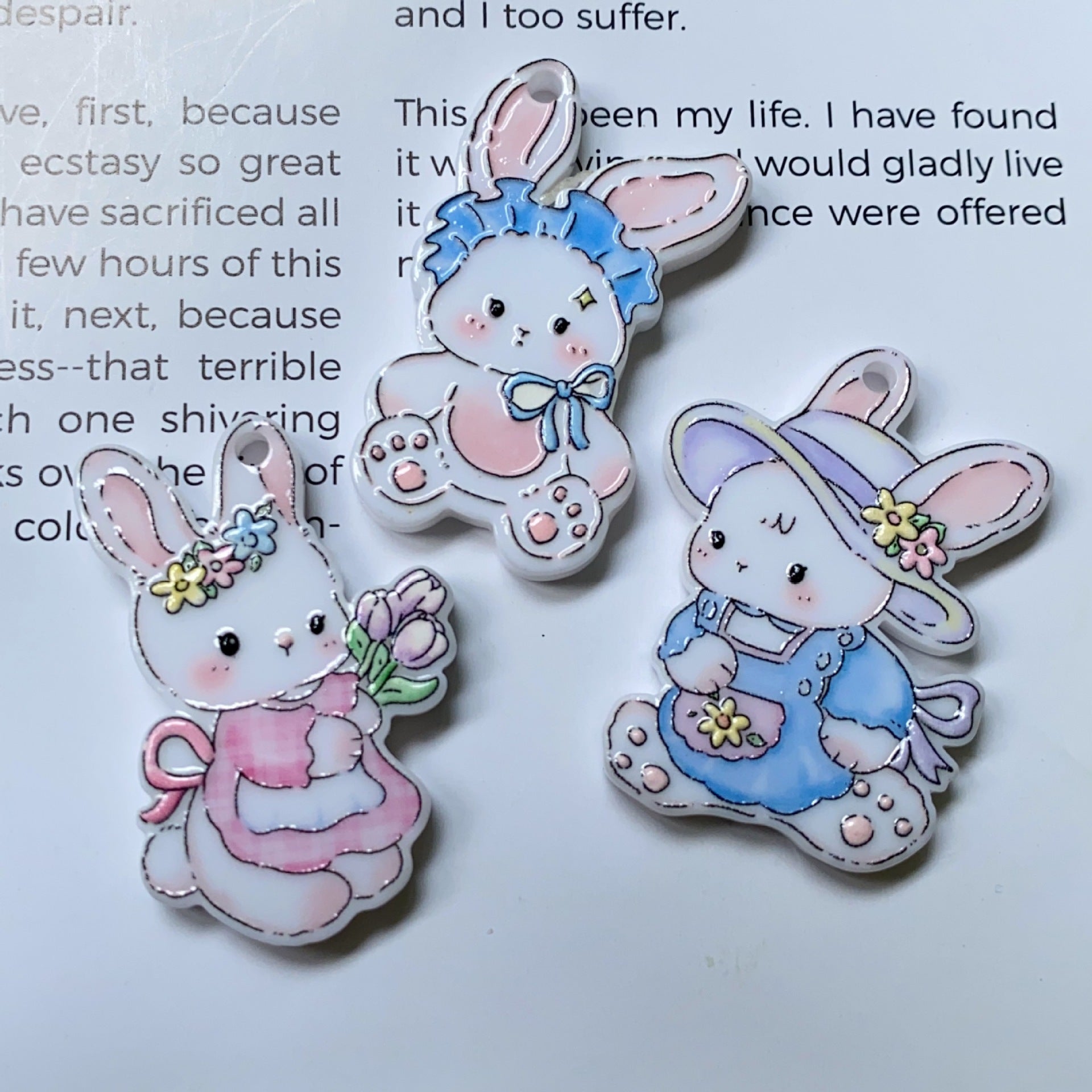 Acrylic Rabbit Pendant With Printing Craft In Cartoon Style Jewelry Accessories