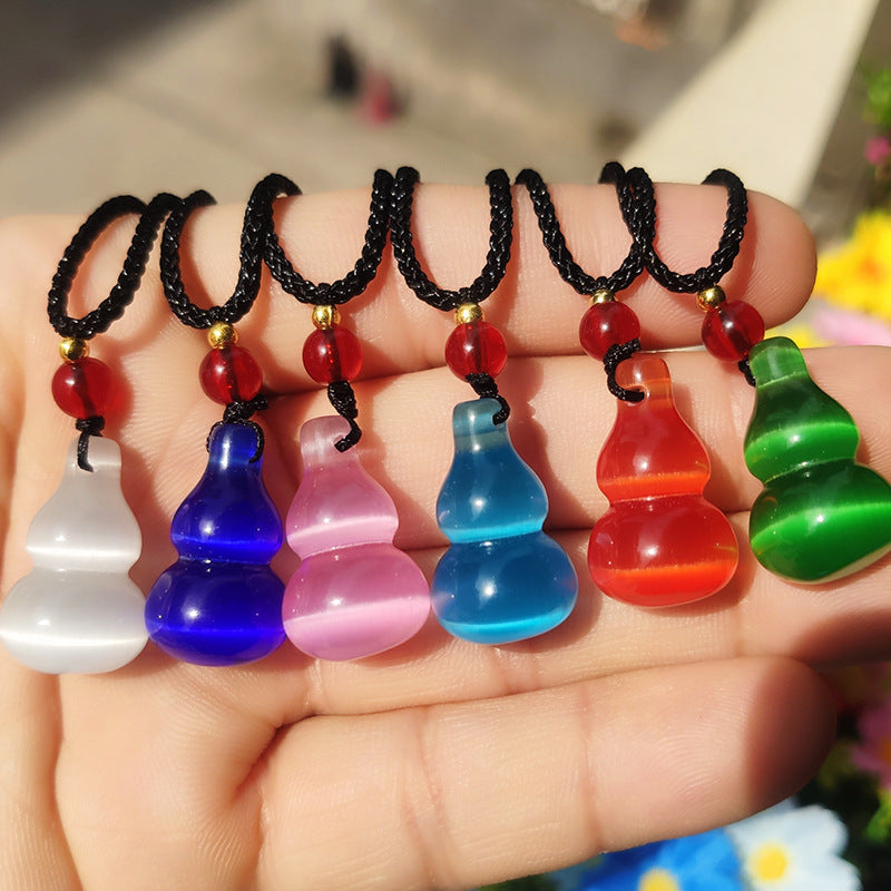 Sweet Multicolor Three-dimensional Gourd Necklace With Cat's Eye Stone Featuring Rope Chain For Unisex