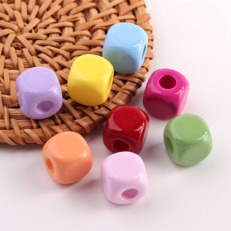 Acrylic Quadrilateral Beads With Hole Size 4~4.9mm Featuring Stoving Varnish In Natural Pink For Sweet Jewelry Accessories