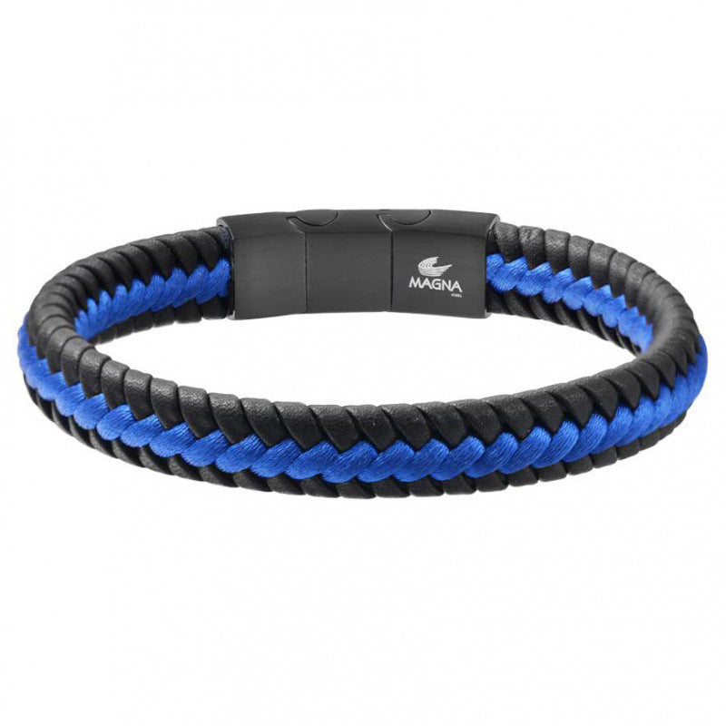 Men's Simple Style Irregular Blue Braid Bracelet Featuring Stainless Steel And Nylon Woven Chain
