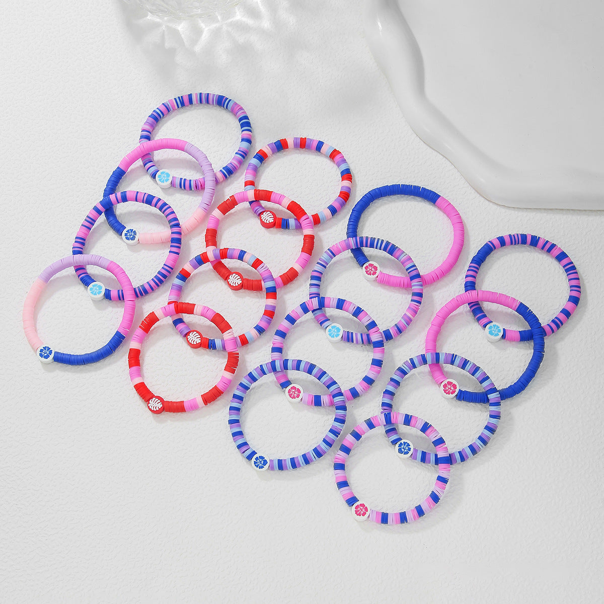 Geometric Beaded Bracelet In Multicolor Soft Clay, Unisex Design Suitable For Business Occasions