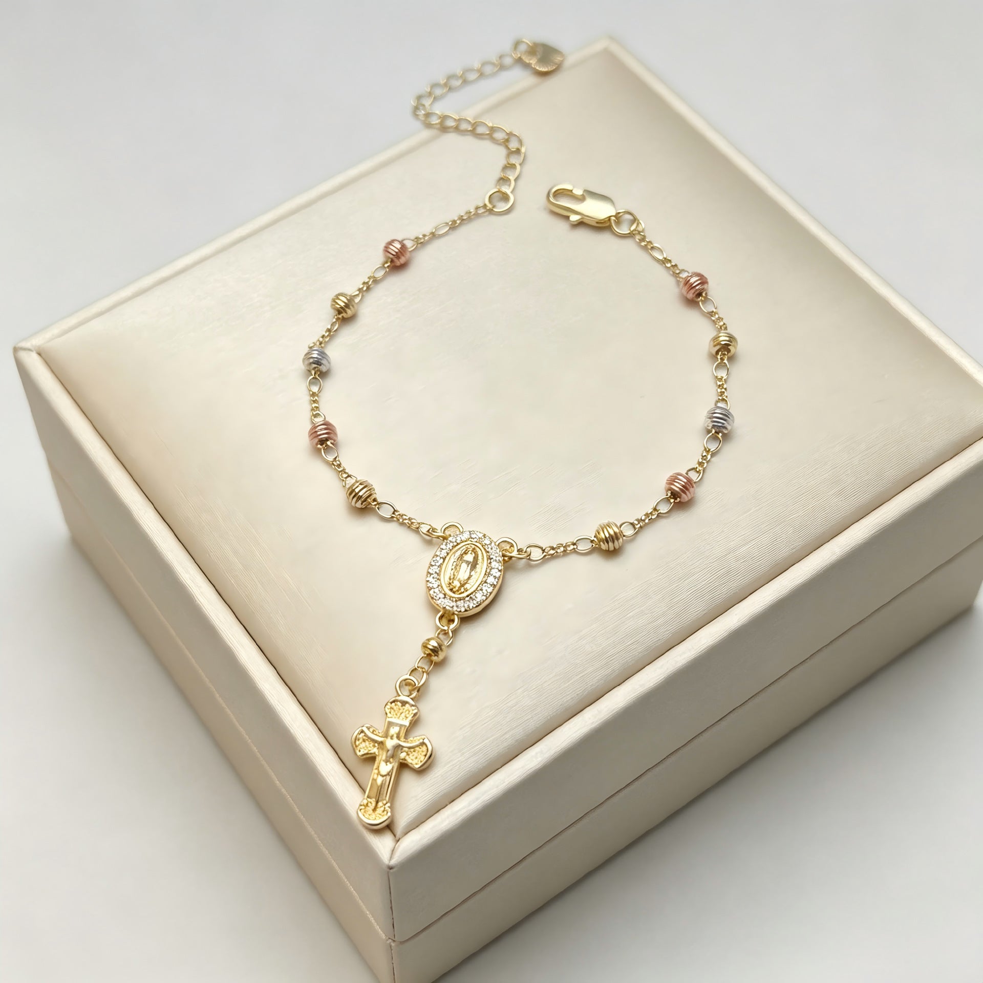 Cross Bracelet For Women With Copper Slider Chain And Copper Pendant, Electroplated Gold Plating Process