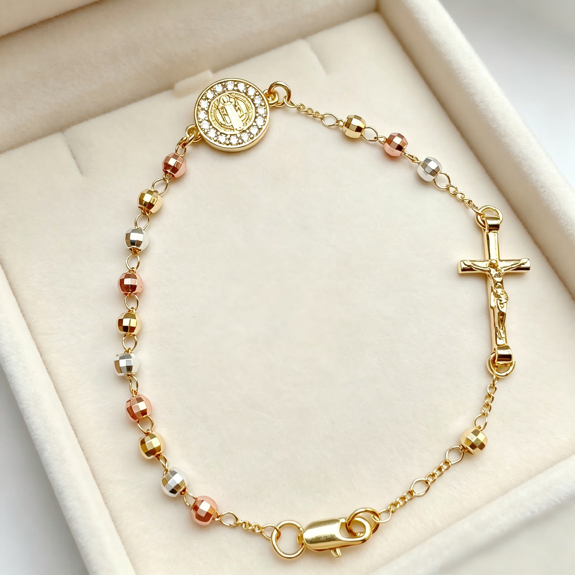 Elegant Cross Beaded Bracelet For Women In Electroplated Copper Featuring Fine Craftsmanship