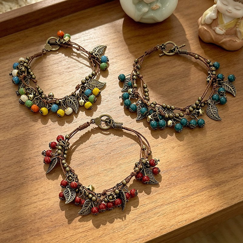 Ethnic Style Cherry Beading Ceramic Bracelet For Women In Colour