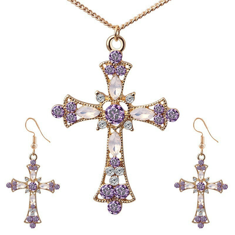 Christmas Gold Cross Jewelry Set For Unisex, Alloy Material With Artificial Gemstones