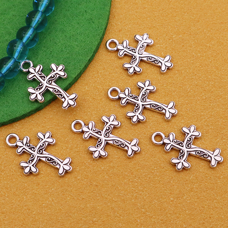 Electroplated Cross Pendant In Antique Silver Plated Alloy, Featuring Retro Style