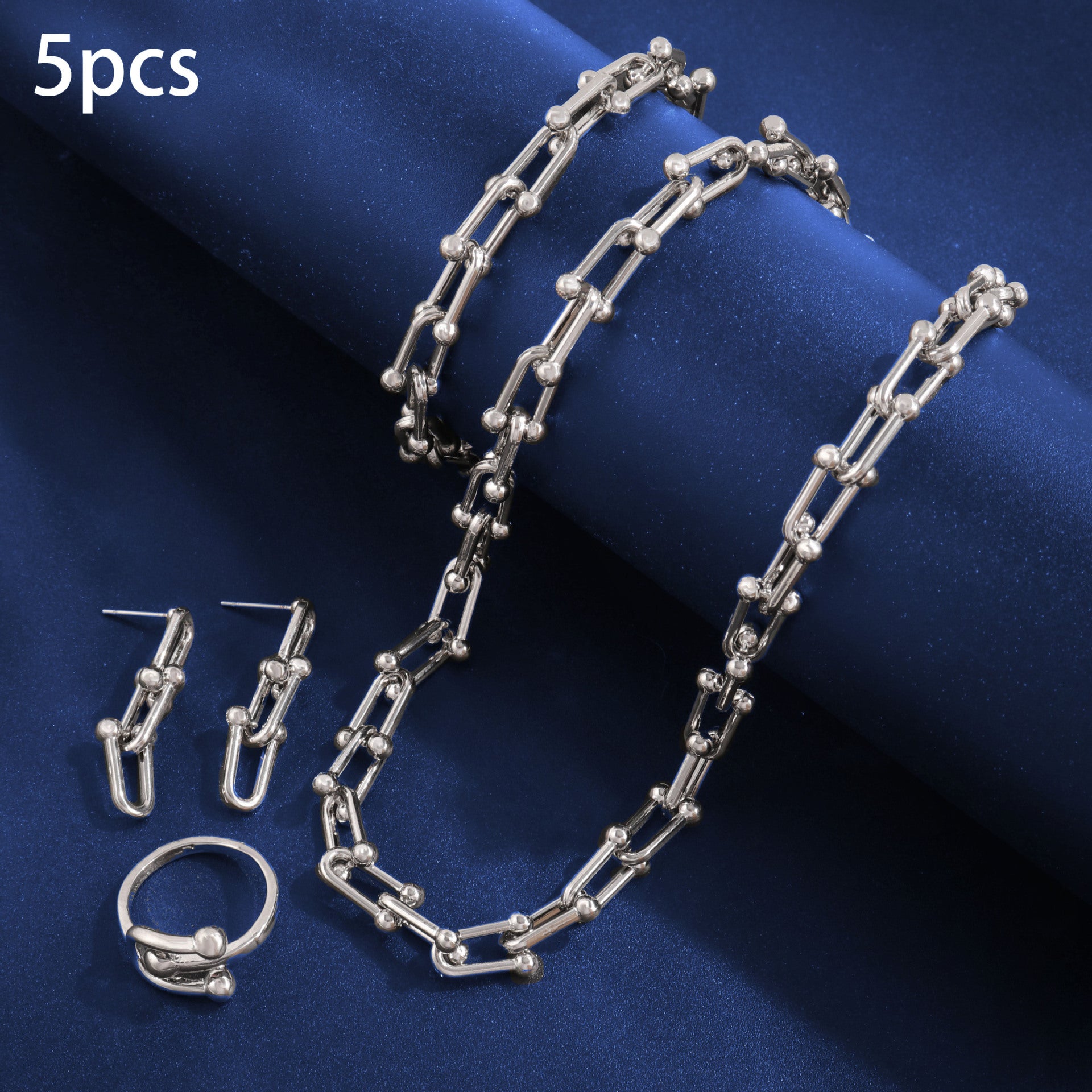 Geometric Silver Jewelry Set In Simple Style For Unisex, Featuring Electroplated Alloy With Cuban Link Chain Curb Chain
