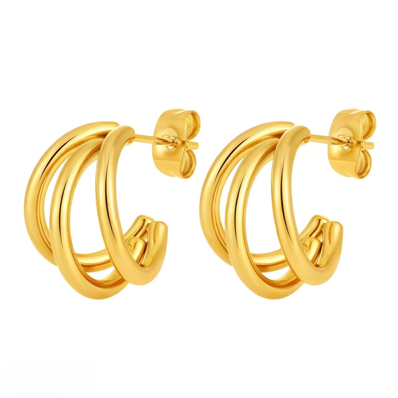 C Shape Earrings For Women In Steel Color Featuring Real Gold Plated Design With 304 Stainless Steel Ear Pins