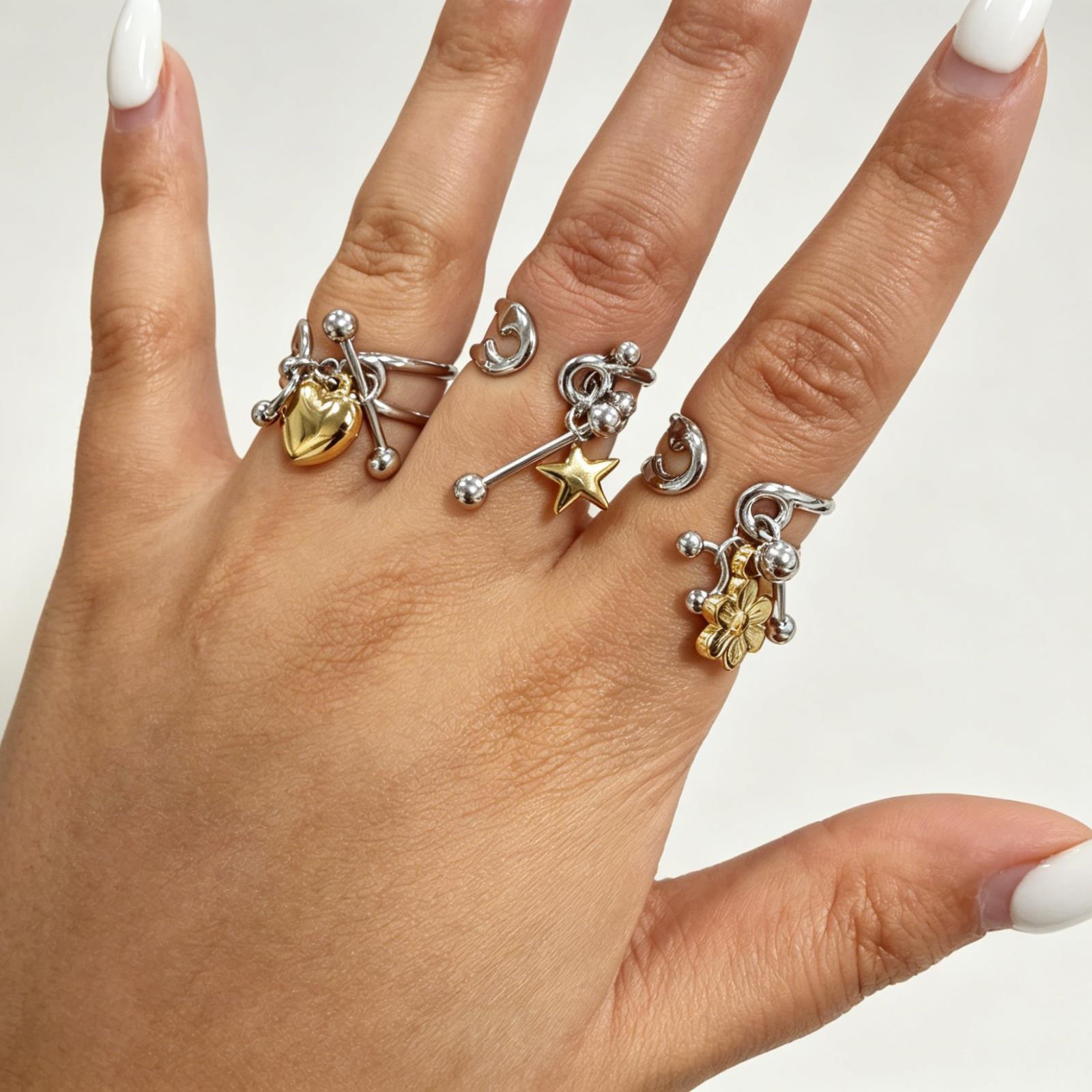 Heart Shape Open Ring For Women In Gold Titanium Steel Featuring Waterproof Non Tarnish Craftsmanship