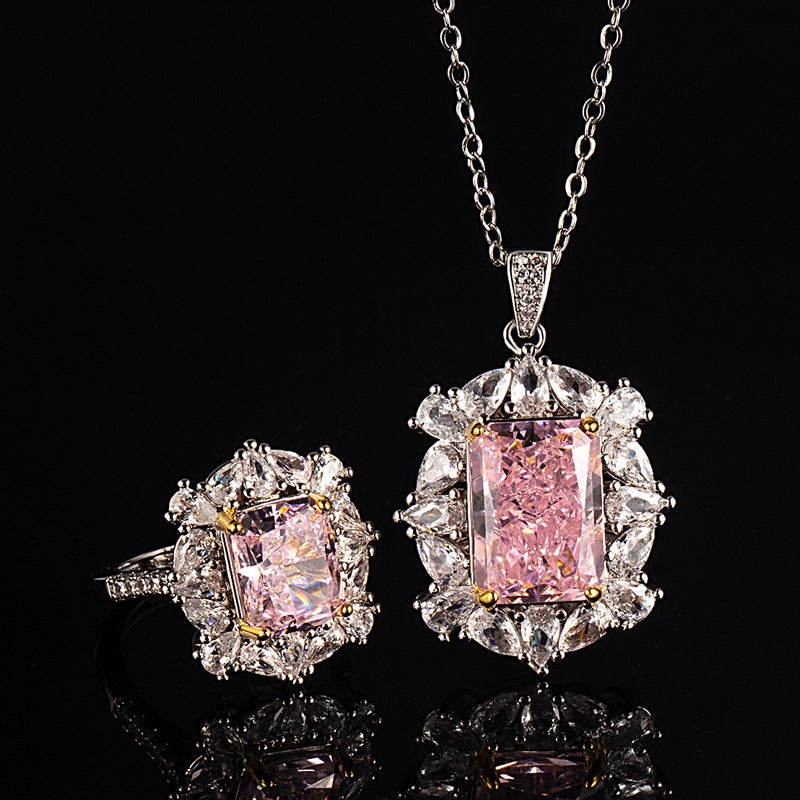 Geometric Jewelry Set For Women Featuring Electroplated Copper With High Carbon Diamond Inlay And Cable Chain