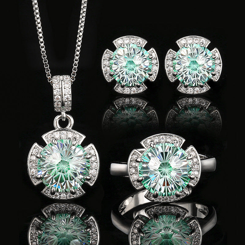 Fireworks Jewelry Set For Women In Rose Red Copper With Zircon Inlay, Perfect For Spring