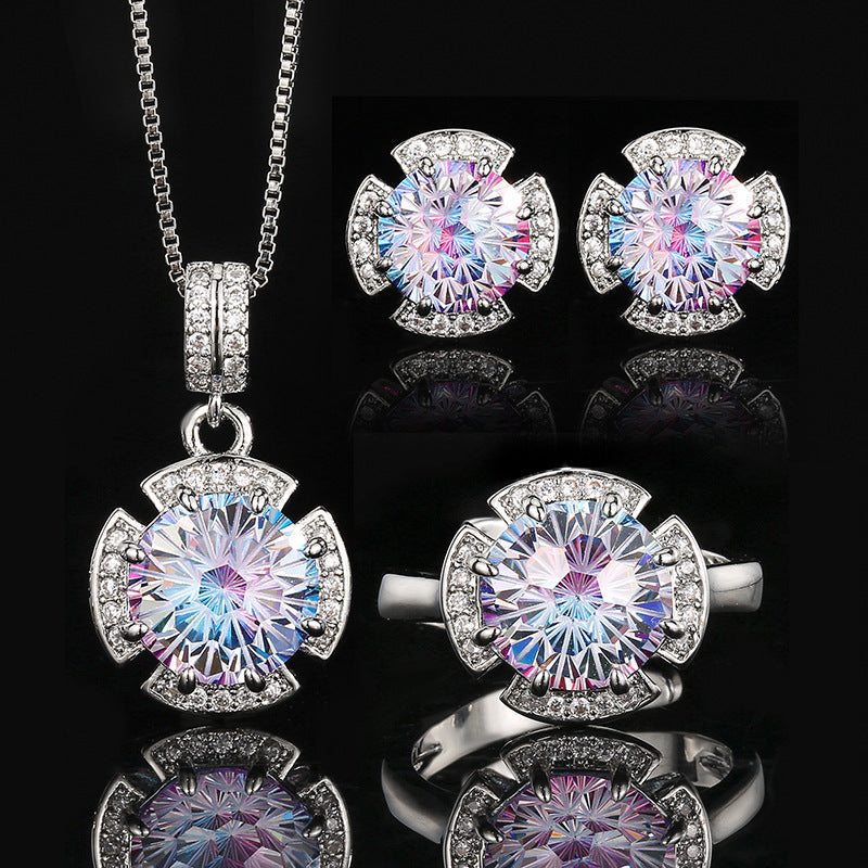 Fireworks Jewelry Set For Women In Copper With Zircon Inlay Featuring A Box Chain, 1 Set