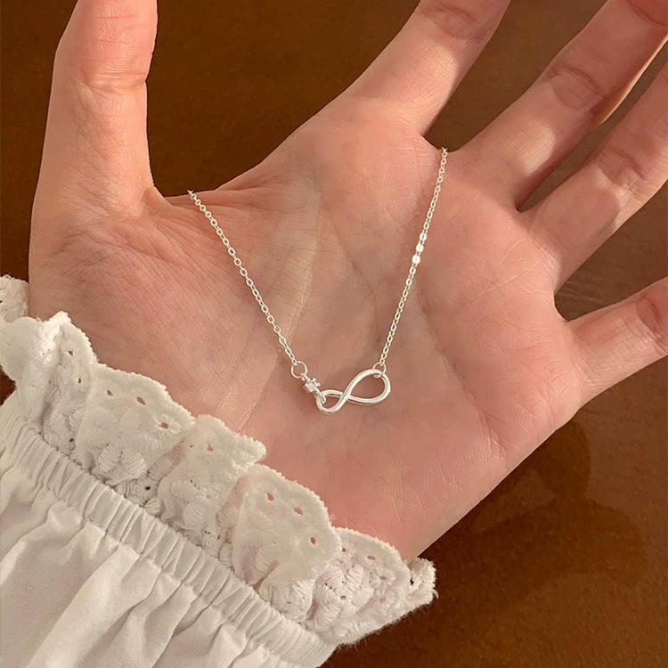 Infinity Silver Copper Necklace For Women In Simple Style With Zircon Inlay And Cable Chain