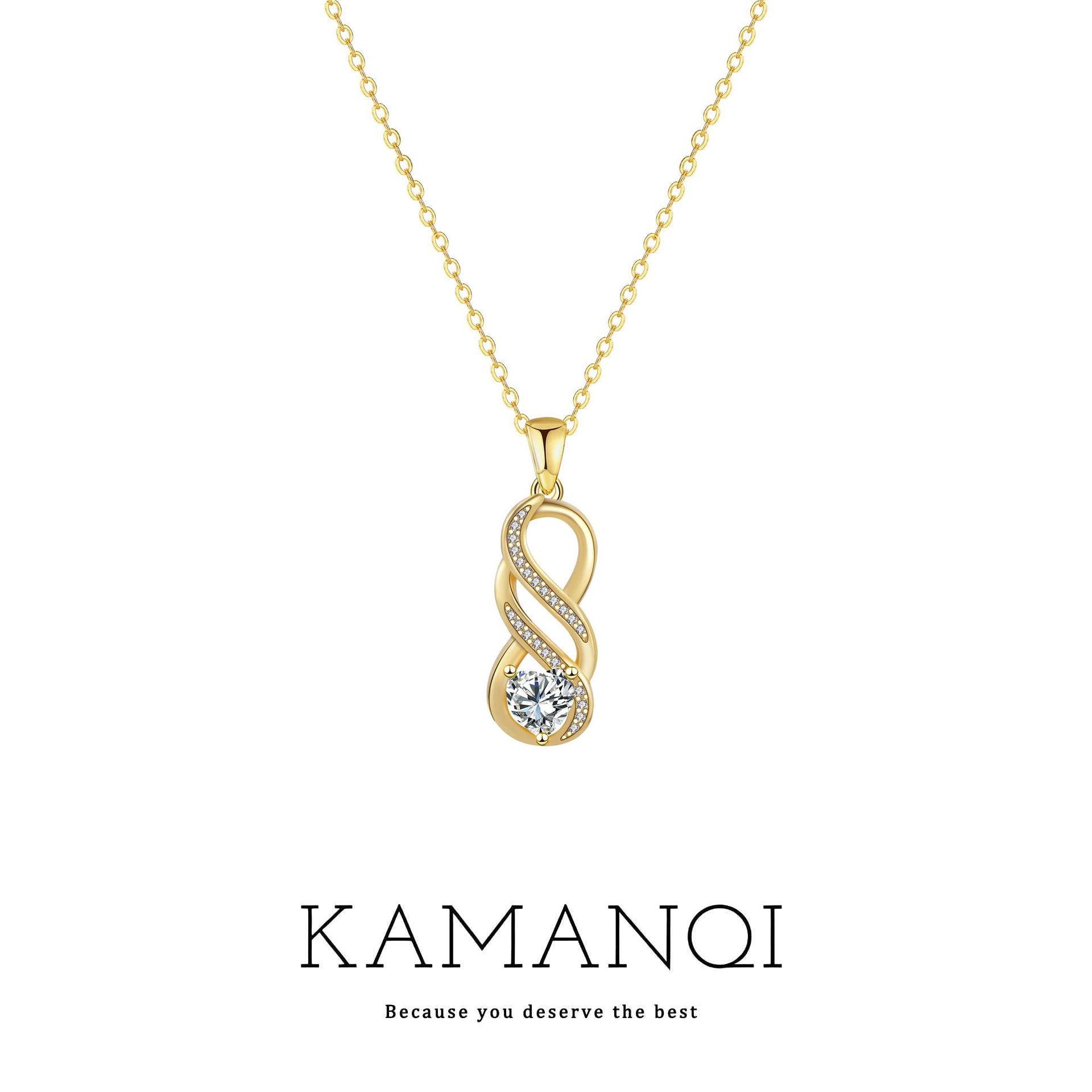 Infinity Pendant Necklace For Women In Real Gold Plated Copper With Rhinestones On A Cable Chain