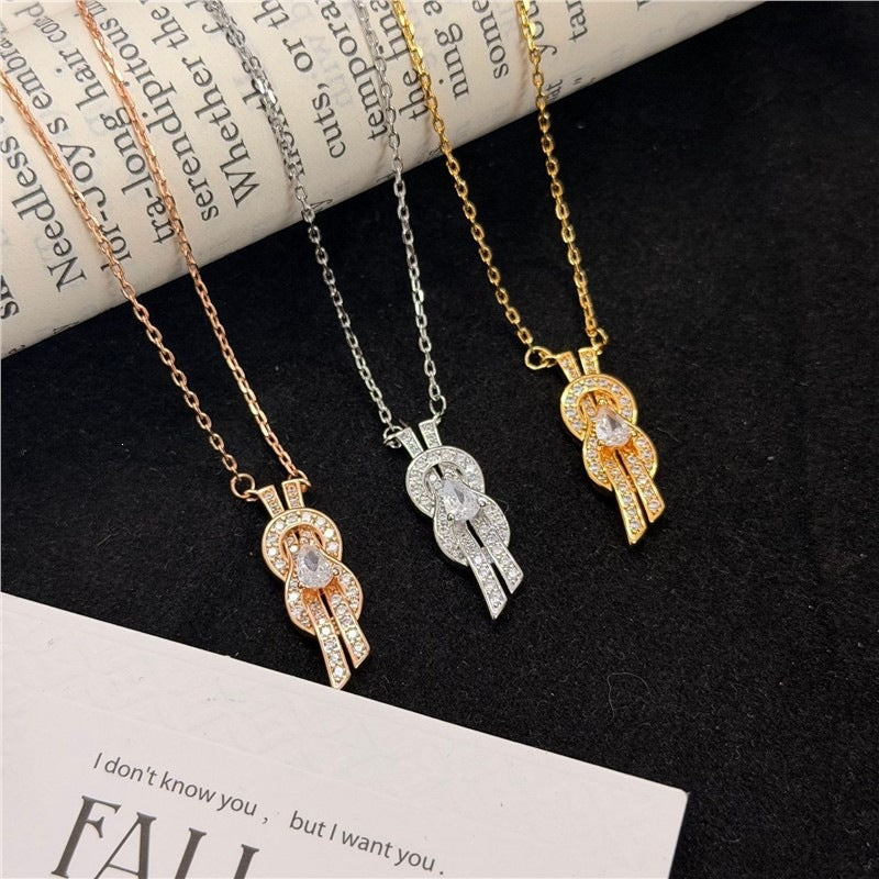 Infinity Double Layer Necklace For Women In Gold With Copper Pendant And Zircon Inlay On Cable Chain