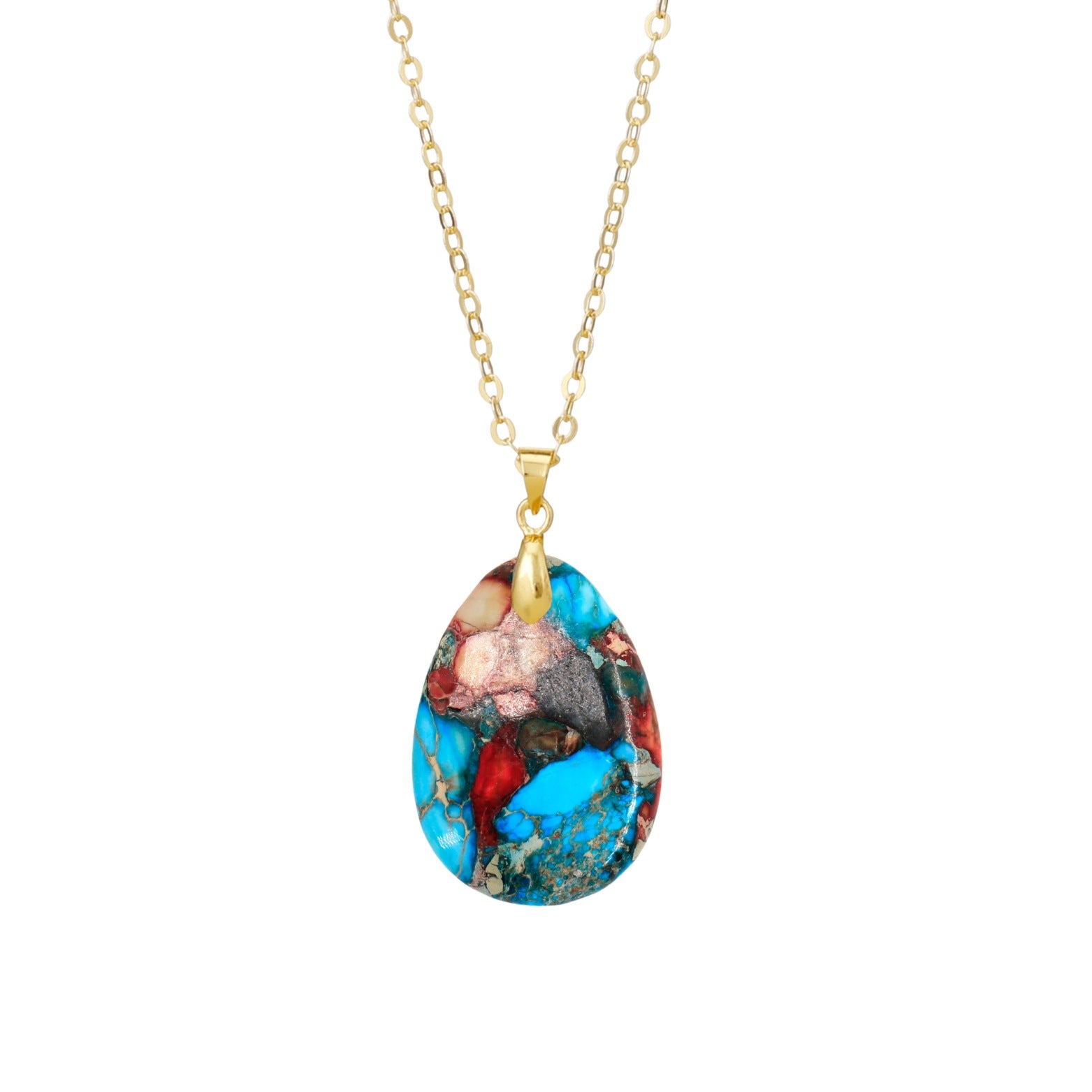 Ethnic Style Heart Shape Pendant Necklace With Crystal And Natural Stone Inlay, Real Gold Plated