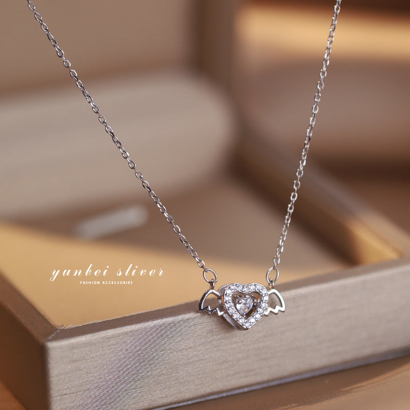 Heart Shape Silver Necklace For Women In Simple Style, Platinum Plated Copper With Cable Chain