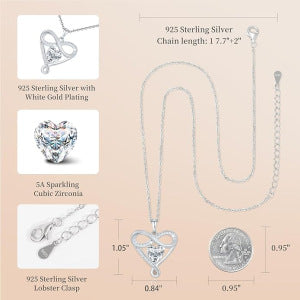 Heart Shape Silver Necklace For Women With Copper Box Chain And Copper Pendant