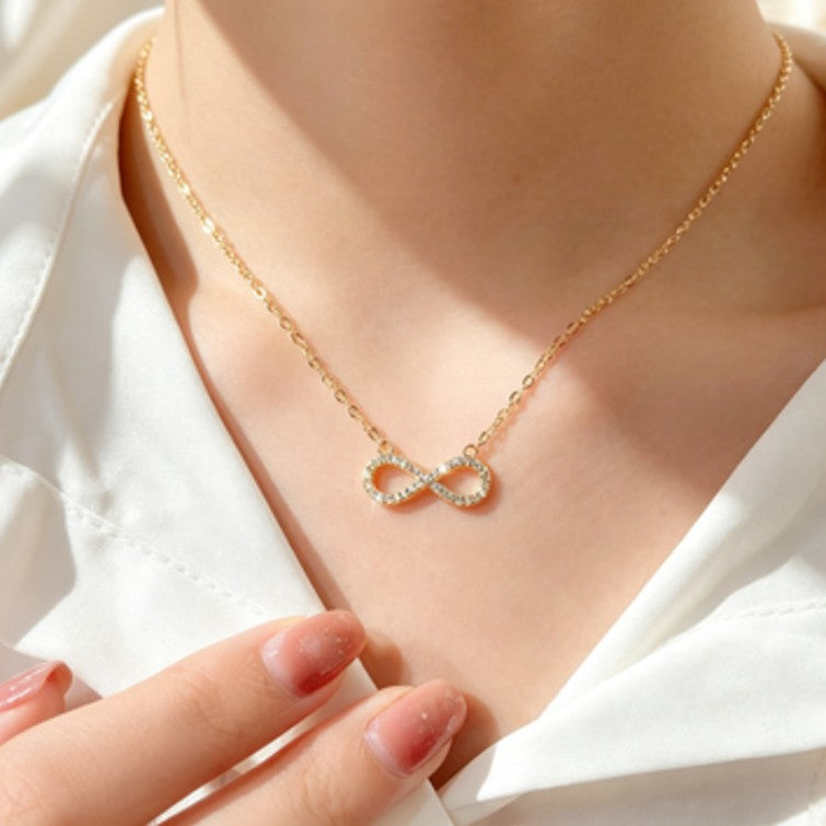 Infinity Braid Gold Necklace In Pastoral Style With Brass Pendant And Zircon Inlay On Woven Chain
