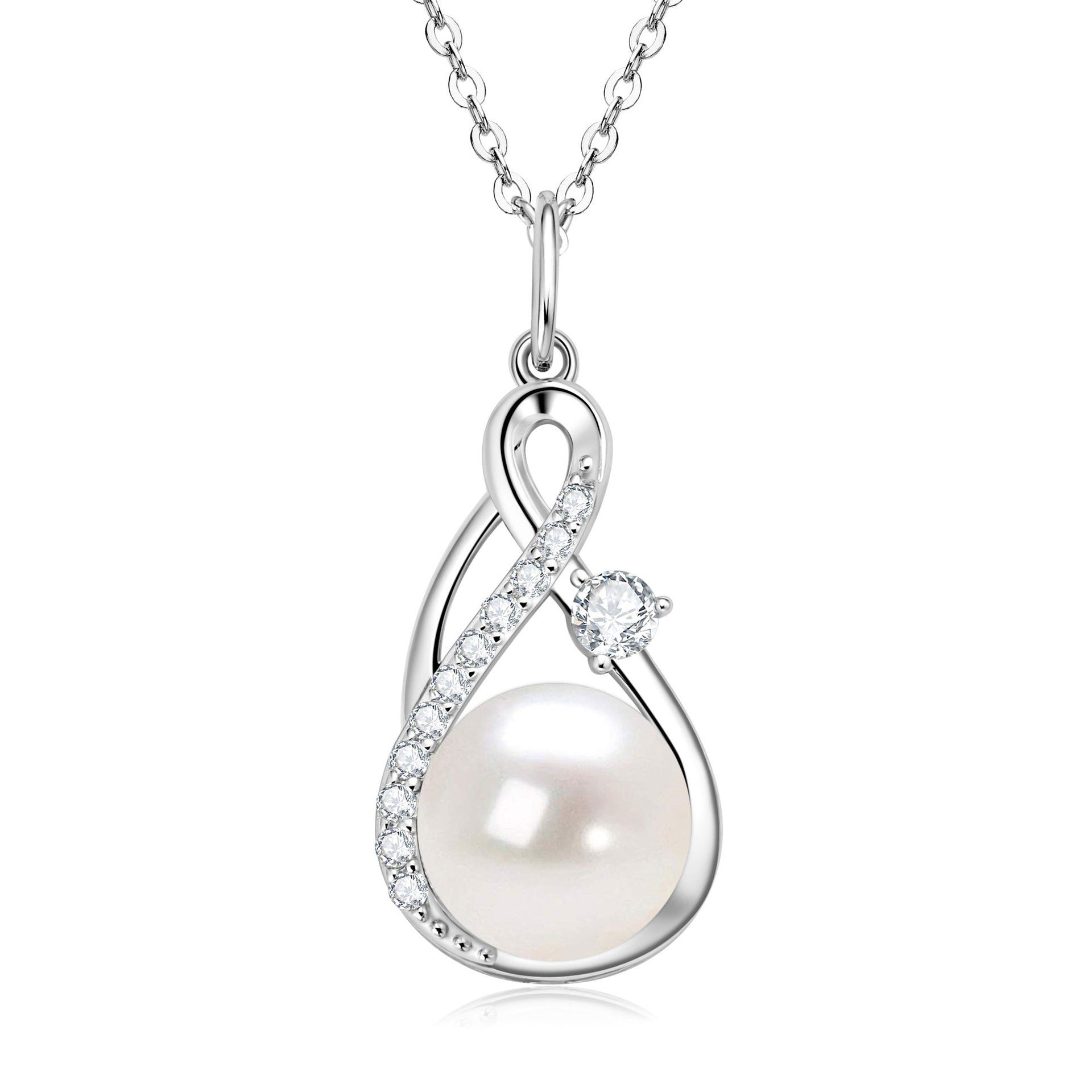 Elegant Pearl Pendant Necklace For Women With 9-10mm Freshwater Pearl In Copper And Cable Chain