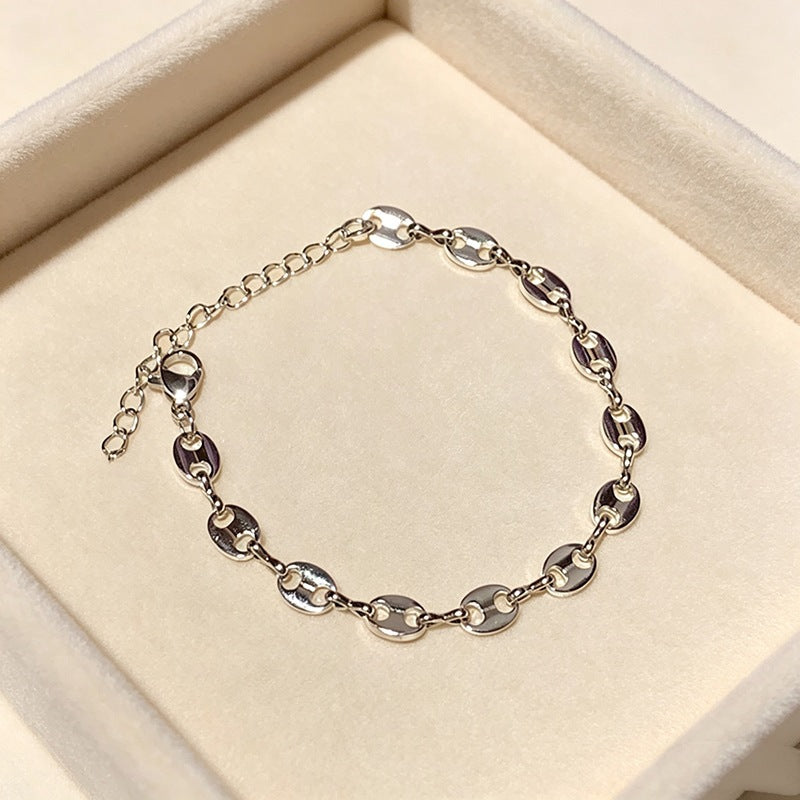 Hip-Hop Pig Nose Mariner Link Bracelet For Women In Coffer With Zinc Alloy Coffee Bean Chain