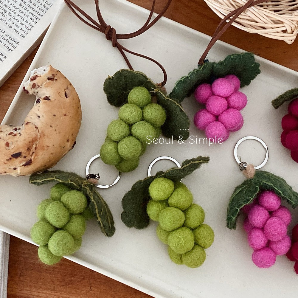 Handmade Green Wool Felt Fruit Key Chain Featuring Cute Style, Perfect For Summer Accessories