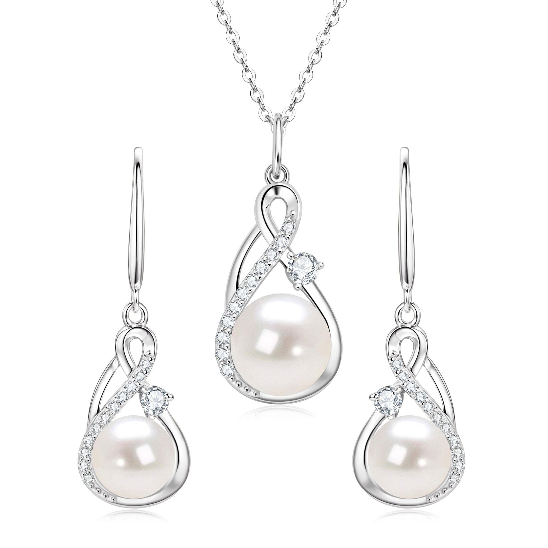 Elegant Geometric Jewelry Set For Women Featuring Freshwater Pearl And Moissanite Inlay