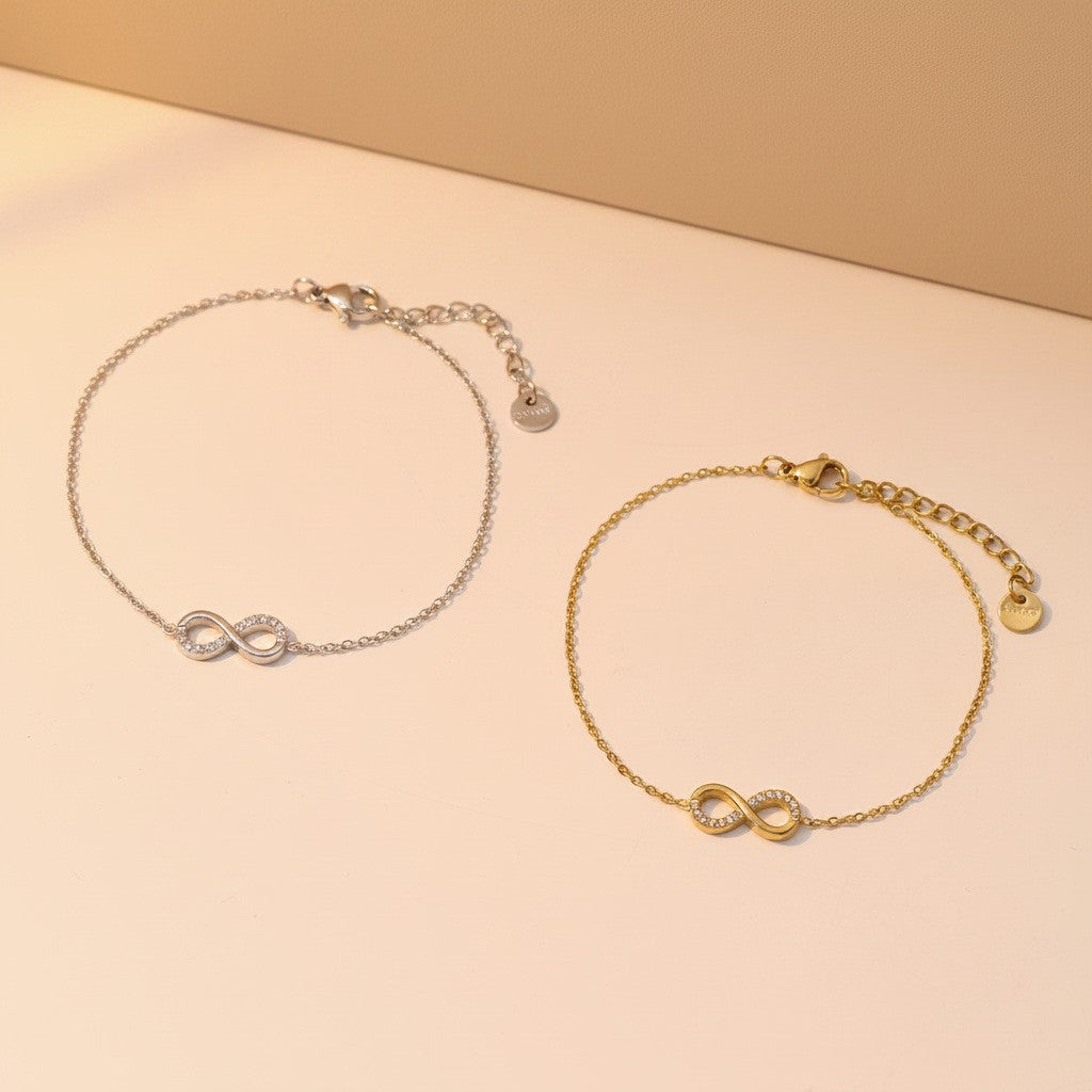 Infinity Bracelet For Women In Simple Style, Made Of Titanium Steel With 18K Real Gold Plating