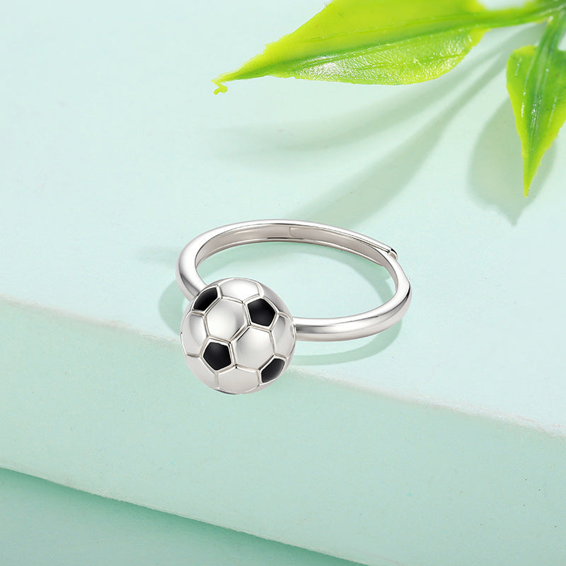 Novelty Football Ring For Unisex Featuring Rotatable Design In Silver Plated Copper Material