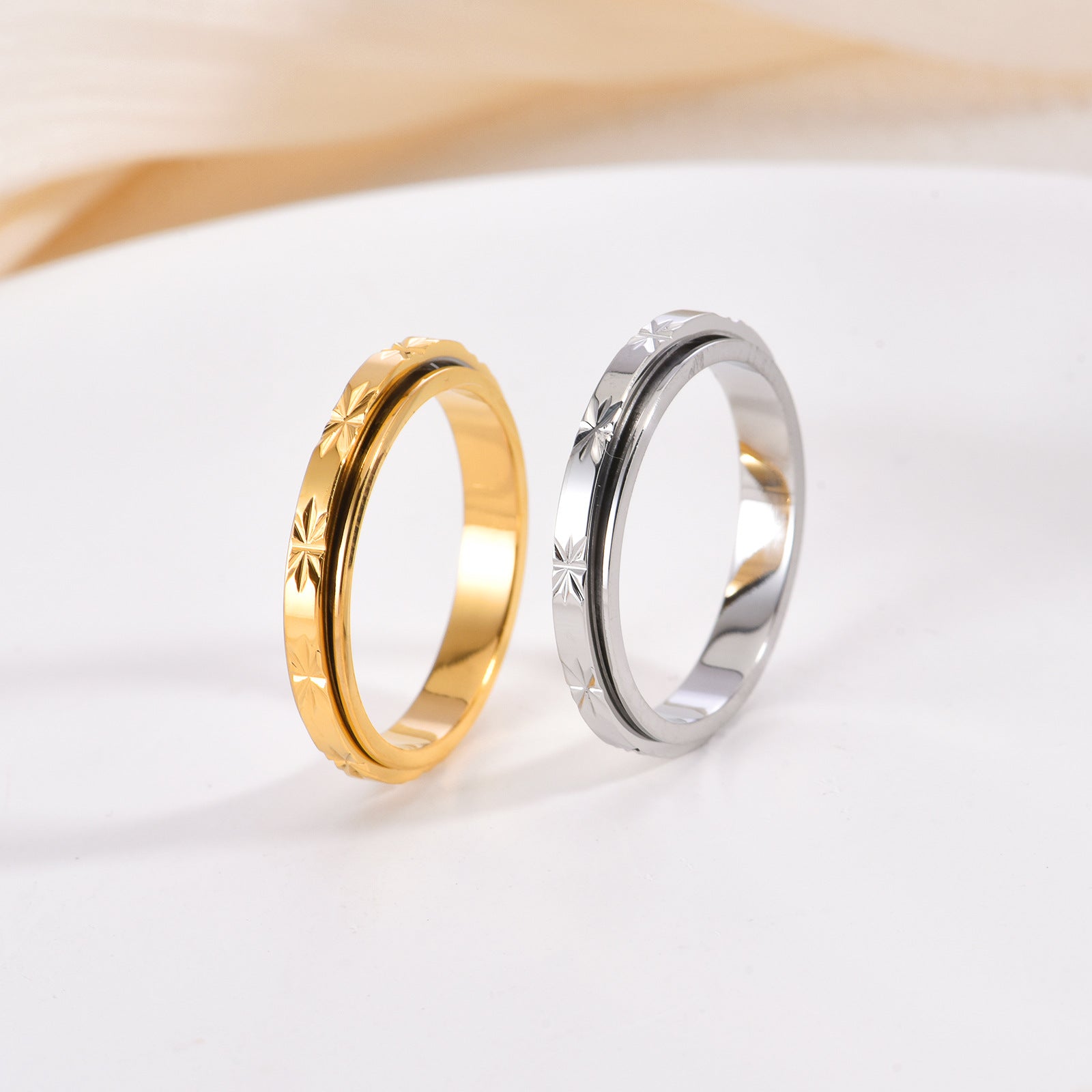 Faceted Star Titanium Steel Ring For Women In Gold Color