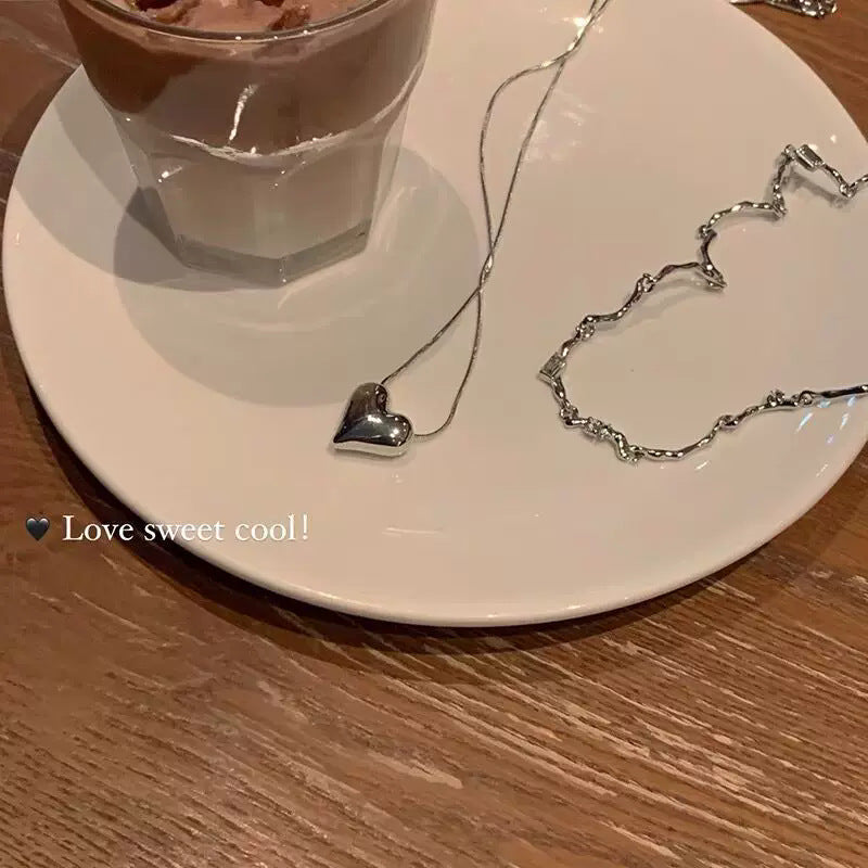 Heart Shape Silver Titanium Steel Necklace With Copper Pendant For Women, Perfect For Casual Wear