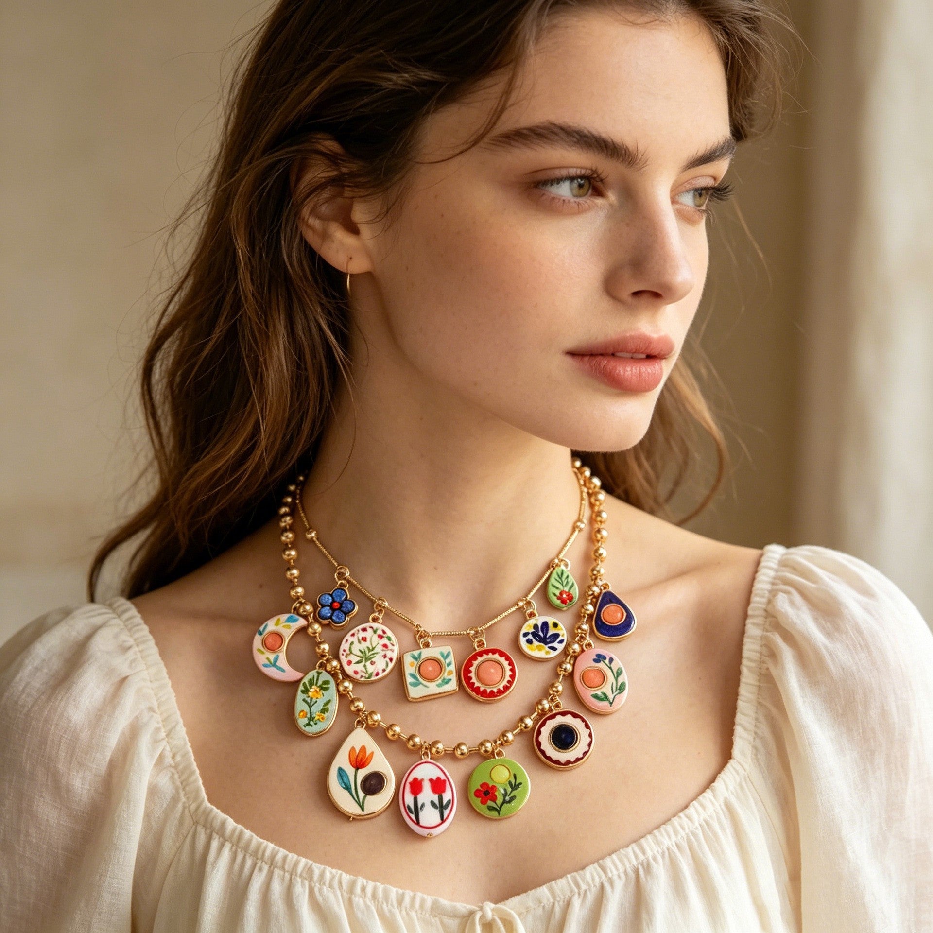 Exaggerated Flowers Necklace For Women With Alloy Pendant And Twisted Rope Chain In Colour